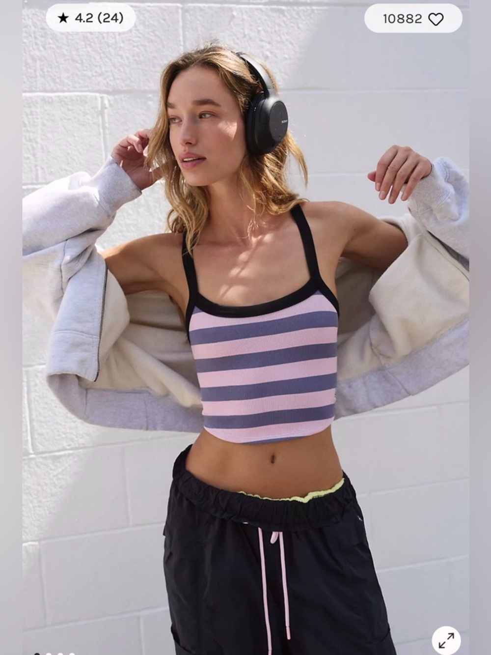 Free People All Clear striped cami. NWT. Graphite combo